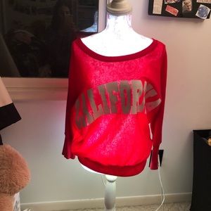 Red off the shoulder sweatshirt!